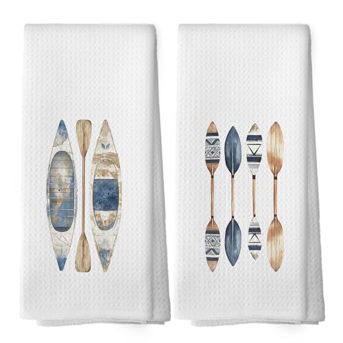 Coast House Kitchen Towels - Lake Paddles Dish Towels, Beach House Decor, Summer Boat Decorative Absorbent Dishcloths Hand Towels Set of 2 for Bathroom Farmhouse Decor 16x24 Inches - color: Summer-4