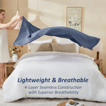 EMME Cotton Muslin Twin XL Blanket Breathable Gauze Soft Lightweight Adults Gifts for Women (Heather Navy, 66"x90") - color: 02 - Navy, size: Twin XL (66" x 90")