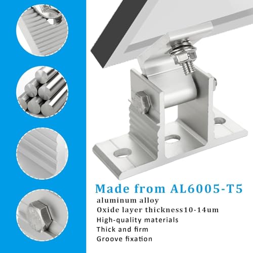 2 Set Adjustable Solar Panel Tilt Mount Bracket Aluminum Alloy Solar Panel Mounting Support up to 50 70 100 150 200 300 400 Watt Solar Panel for Flat Surface Roof RV Boat Off-Grid (Mount Only) Silver - color: SILVER-2SET