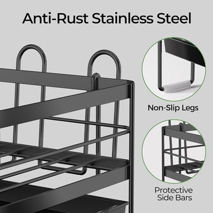 Large Dish Drying Rack, Expandable Dish Rack, Stainless Steel Dish Racks for Kitchen Counter, Multifunctional Dish Drainer with Utensil & Cup Holder, 13.4"-28.7" L x 11.8" W, Black - color: Black, size: 1 Tier