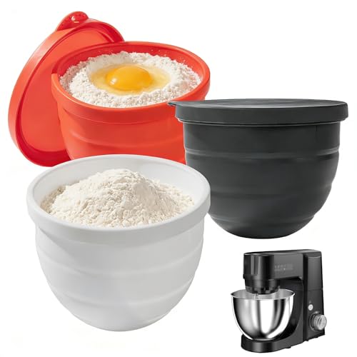 3Pcs Silicone Bowl Liners with Lids for KitchenAid 5QT Tilt‑Head Stand Mixer, Collapsible Thick Food‑Grade Mixing Bowl Insert, Heat Resistant, Non‑Stick, Dishwasher Safe Reusable Mixer Accessories