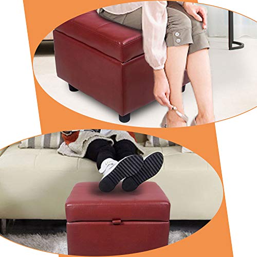 H&B Luxuries Tufted Leather Square Flip Top Storage Ottoman Cube Foot Rest (Red with Storage) - color: Red With Storage