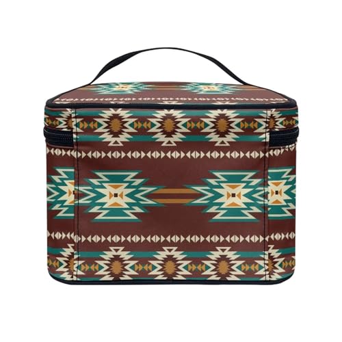 Travel Cosmetic Bag Aztec Brown Printed Multifunctional Makeup Organizer Bag for Ladies Teens Lightweight Makeup Pouch Plenty of Room - color: Aztec Brown