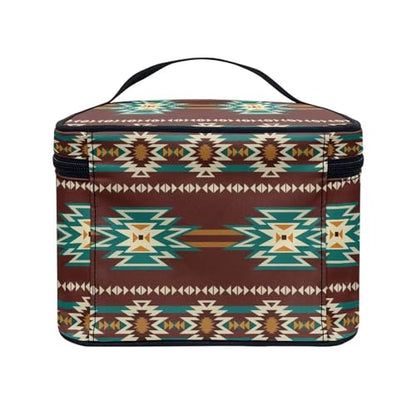 Travel Cosmetic Bag Aztec Brown Printed Multifunctional Makeup Organizer Bag for Ladies Teens Lightweight Makeup Pouch Plenty of Room - color: Aztec Brown