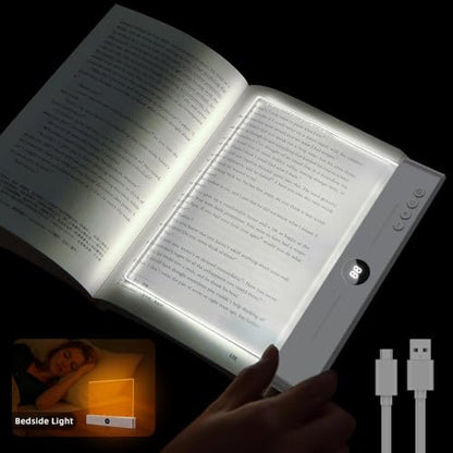 Flat Book Light for Reading in Bed - Full Page LED Booklight, Rechargeable with 3 Color Modes & 1-99 Min Timer, 35H Battery, USB-C, Dimmable Eye-Care Reading Light, Gift for Book Lovers