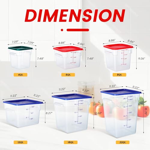 4 Pack Clear Food Storage Containers with Lids and Handles Polycarbonate Square Commercial Food Containers, NSF (6Qt) - color: 6Qt