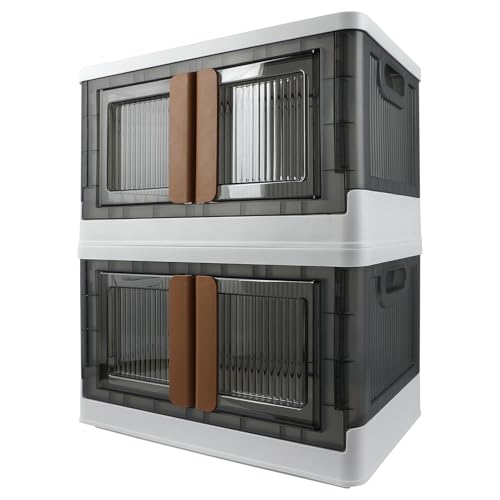 Storage Bin, Foldable Cabinet, 8.4 Gallon (32L) Capacity (Each One), 2 Packs, Collapsible Box with Lids, Transparent, Organizers for Living Room, Bedroom - color: White,Gray, size: 8.4 Gal (32L) × 2