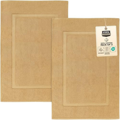 Utopia Towels Cotton Banded Rug, Bath Mats, Not a Bathroom Rug, 21 by 34 Inches, 100% Ring Spun Cotton, Highly Absorbent Shower Bathroom Floor Mat, Champagne, 2 Pack - color: Champagne