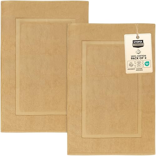 Utopia Towels Cotton Banded Rug, Bath Mats, Not a Bathroom Rug, 21 by 34 Inches, 100% Ring Spun Cotton, Highly Absorbent Shower Bathroom Floor Mat, Champagne, 2 Pack - color: Champagne