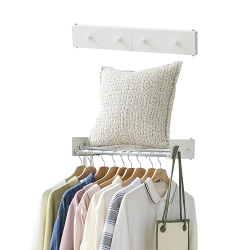 Clothes Drying Rack, Laundry Hanger Dryer Rack, Wall Mounted Drying Rack for Laundry, Foldable Drying Rack Indoor Outdoor,19.7" Wide,4 Aluminum Rods with Hooks, 40 lb Capacity (White 19.7" Hooks) - size: 19.7 Inch with hooks