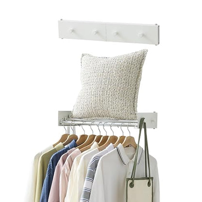 Clothes Drying Rack, Laundry Hanger Dryer Rack, Wall Mounted Drying Rack for Laundry, Foldable Drying Rack Indoor Outdoor,19.7" Wide,4 Aluminum Rods with Hooks, 40 lb Capacity (White 19.7" Hooks) - size: 19.7 Inch with hooks
