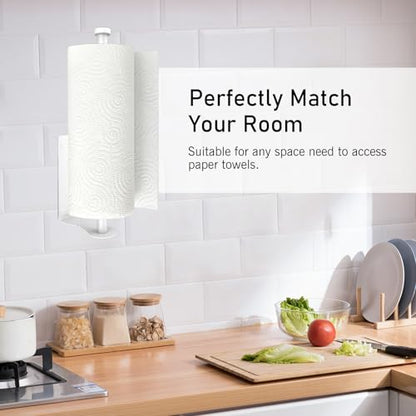 SetSail Paper Towel Holder, Paper Towel Holder Under Cabinet with Adjustable Damper Easy Tear Wall Mount Self-Adhesive or Drilled for Kitchen Bathroom, White - color: White
