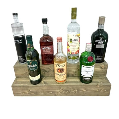 Tiered Bottle Shelf | 2 Tier Liquor Bottle Display | Bar Organization | Display Shelf | Wine Shelf | Bar Display | Kitchen Counter Shelf (36, Weathered Grey)