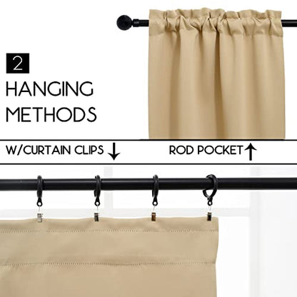 Pickluc Rod Pocket Tier Curtain - Half Blackout Curtain for Kitchen, Bathroom, Cabinet, Basement,30 Inches Wide and 24 Inches Long, Beige, 2 Panels - color: Beige, size: 30"W x 24"L (Pack of 2)