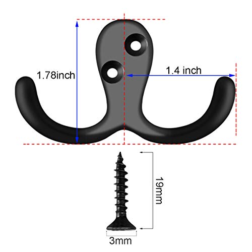 IBosins 10 Pack Heavy Duty Double Prong Coat Hooks Wall Mounted with 20 Screws Retro Double Hooks Utility Hooks for Coat, Scarf, Bag, Towel, Key, Cap, Cup, Hat - color: 10 Pcs Black