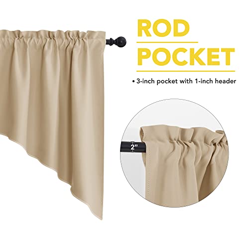 NICETOWN Room Darkening Rod Pocket Kitchen Tier Curtains - Tailored Scalloped Valance Swags (Biscotti Beige, 2 Pieces, 72 inches Wide Combined, 36 inches Long) - color: Biscotti Beige, size: 36"W x 36"L (Pack of 2)