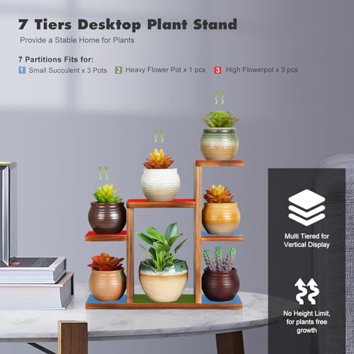Small Desk Plant Stand 7 Tiers Window Sill Plant Shelf Tabletop Succulent Stand Wood Desktop Flower Pot Stand Holder Plant Rack for Windowsill Desktop Window Ledge Countertop Narrow Space