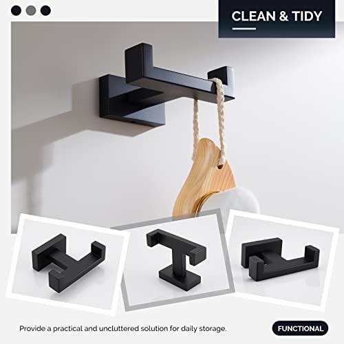 Angle Simple Double Towel Hook Matte Black, SUS304 Stainless Steel Bathroom Towel Holder, Coat Robe Hook Wall Mount - color: Matte Black, size: 1 Pack