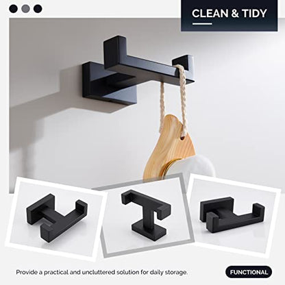 Angle Simple Double Towel Hook Matte Black, SUS304 Stainless Steel Bathroom Towel Holder, Coat Robe Hook Wall Mount - color: Matte Black, size: 1 Pack