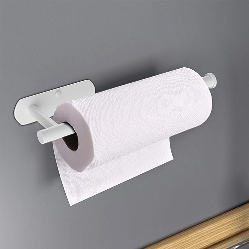 VAEHOLD Self Adhesive Paper Towel Holder Under Cabinet Mount, Wall Mounted Paper Towel Roll Holder for Kitchen, Bathroom, Wall - Stainless Steel (White) - color: White