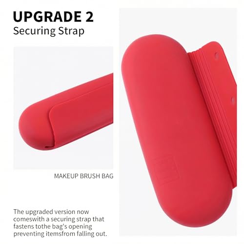 AGIKET Silicone Makeup Brush Holder Travel Cosmetic Bag：Soft Portable Cosmetic Face Brushes Holder with Upgrade Anti-Fall Out Magnetic Closure, Large Travel Makeup Brush Case - Carmine - color: Carmine, style: Brush Holder
