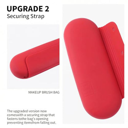AGIKET Silicone Makeup Brush Holder Travel Cosmetic Bag：Soft Portable Cosmetic Face Brushes Holder with Upgrade Anti-Fall Out Magnetic Closure, Large Travel Makeup Brush Case - Carmine - color: Carmine, style: Brush Holder