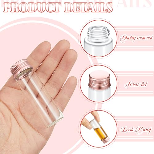 Didaey 100 Pcs Small Clear Vials Spice Mini Jars with Lids Mini Glass Bottles with Screw Aluminum Metal Caps Tiny Jars Sample Containers for Powder Cream Cosmetic Jewelry Wedding (15 ml,Rose Gold) - color: Rose Gold, size: 15 ml