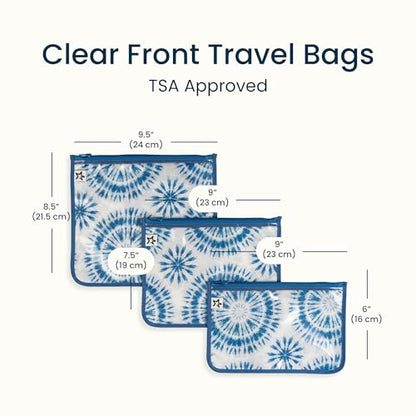 Tiny Twinkle Diaper Bag Organizing Pouches|3 Pack Mess-Proof Clear Front Travel Organizer Bags&TSA Approved Toiletry Bag Set for Baby and Mom Essentials - color: Blue Tie Dye