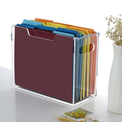 DINGHUO Acrylic File Folder Organizer, Hanging File Organizer Box, File Holder with Handles for Letter Size, Clear File Box Desktop Folder Storage for Office Home Work -1 Pack - size: Letter