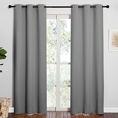 NICETOWN Thermal Insulated Grommet Blackout Curtains for Office, Kids Window Drape Panel for Nursery, Privacy Short Curtains (Silver Grey, 2 Panels, W42 x L84-Inch) - color: Silver Grey, size: 42"W x 84"L (Pack of 2)