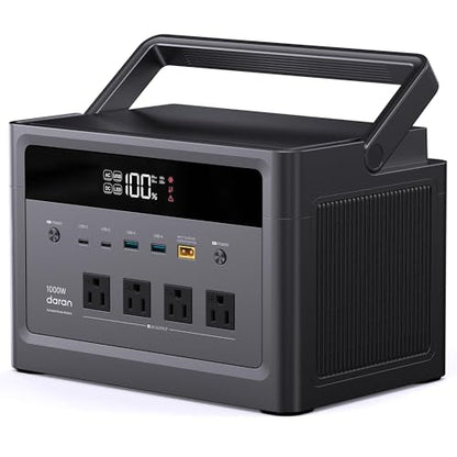 DARAN 1000W Portable Power Station, 576Wh Backup Battery & Solar Generator w/ 4 AC Outlets (Surge 2000W), 100W USB-C, LiFePO4 for Camping, Road Trips, RV & Emergency - color: Fog black