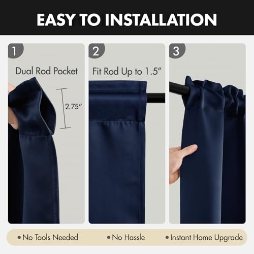 MIULEE Blackout Curtains 4 Panels Sets Navy Blue 72 Inch Length, Top and Bottom Rod Pocket Room Darkening Curtains for Bedroom Windows, 4 Pack Solid Thermal Insulated Light Blocking Curtain Drapes - color: Navy Blue, size: 40"W x 72"L (Pack of 4)