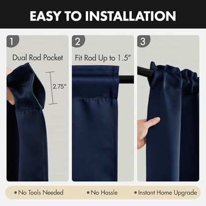 MIULEE Blackout Curtains 4 Panels Sets Navy Blue 84 Inch Length, Top and Bottom Rod Pocket Room Darkening Curtains for Living Room Bedroom Windows, 4 Pack Thermal Insulated Light Blocking Curtain - color: Navy Blue, size: 40"W x 84"L (Pack of 4)