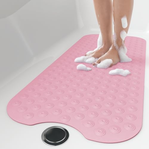 OTHWAY No Suction Cup Bath Mat: 39x16inch Extra Long Bathmat│Perfect for Refinished Bathtub Mat│Made of Nature Rubber│a Blessing for The Elderly and Children (Pink) - color: G-pink