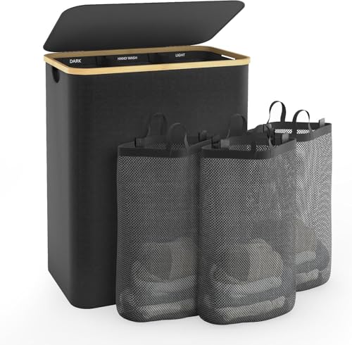 Hampers for Laundry Basket with Lid, 145L Extra Large 3 Section Clothes Divided Organizer for Bedroom, Laundry Room, Dirty Clothing Hamper, Black - color: Black, size: 145L