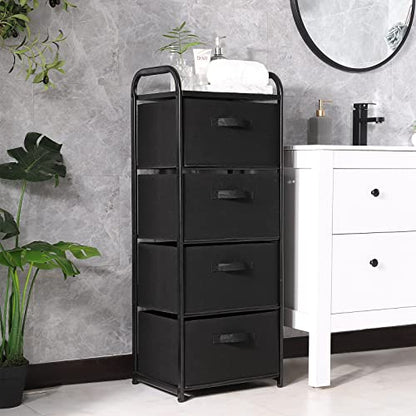 MAX Houser 4 Drawer Fabric Dresser Tall Storage Tower, Dresser Chest with Wood Top, Vertical Nightstand Side Organizer Unit with Metal Frame for Closets Bedroom Nursery Room Hallway(Black) - color: Black3