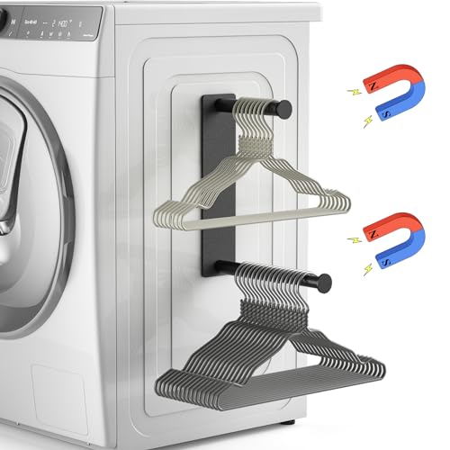 MFTEK Hanger Organizer Stacker, Magnetic Hanger Holder, Extendable Hanger Storage Rack for Washing Machine Closet Laundry Room Organization, Hanger Stand Rack for Adult Kids Velvet Hangers (Black) - color: Black