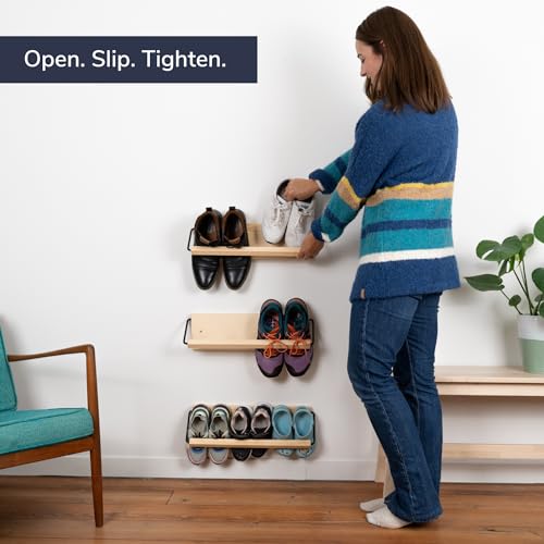 Wall Mounted Shoe Rack - A Wooden, Modern, Slim, and Small Shoe Storage Solution for Shoes and Boots in Narrow Spaces, entryways, or hallways. (20-in-Wide, Pack of 2) - size: 20-in-wide (Pack of 2)