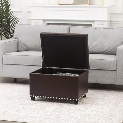 Joveco Leather Storage Ottoman with 360° Caster Wheels 24" Foot Rest Bench Rectangle Ottomans Stool for Living Room Bedroom (Brown, Wheels) - color: Brown With Casters