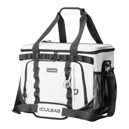 Soft Travel Coolers Bags Insulated Cooling 16hour for Camping Hiking Beach Travel Soft Sided Insulated Cooler Bag 20/48Cans for Women Men - color: White, size: 35L
