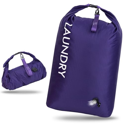 Travel Laundry Bag, Vacuum Compression Dirty Clothes Travel Bag, Waterproof Wet/Dry Space-Saving Laundry Storage Organizer, Smell Proof Storage Bag for Clothing, Swimming, Yoga, Gym, Camping - color: Purple, size: Large