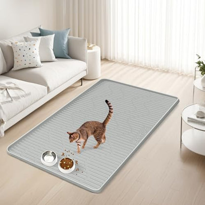 Silicone Cat & Dog Food Mat, 40"x 28" Extra Large Pet Feeding Mat for Cats and Dogs Bowl, Pet Placemat for Food and Water with Raised Edge, Waterproof, Leakproof (Grey) - size: 40"x28"