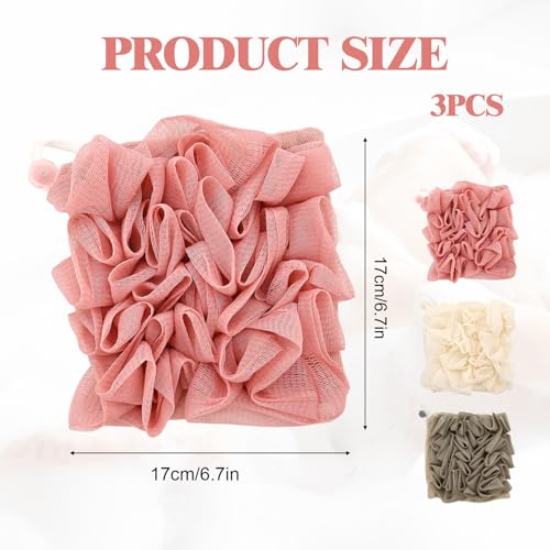 3 Pcs Soap Bar Loofah, 2 in 1 Bar Soap Loofah Pouch Can Hold Soap Effective Exfoliation for Bathing (Khaki+ Beige + Pink) - style: Khaki+ Beige + Pink