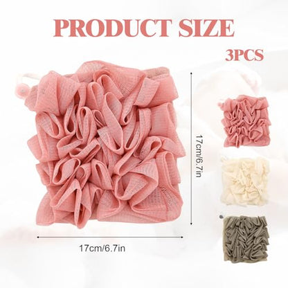 3 Pcs Soap Bar Loofah, 2 in 1 Bar Soap Loofah Pouch Can Hold Soap Effective Exfoliation for Bathing (Khaki+ Beige + Pink) - style: Khaki+ Beige + Pink