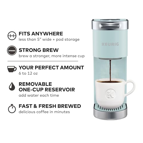 Keurig K-Mini Plus Single Serve K-Cup Pod Coffee Maker, with 6 to 12oz Brew Size, Stores up to 9 K-Cup Pods, Travel Mug Friendly, Misty Green - color: Misty Green