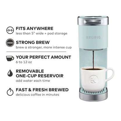 Keurig K-Mini Plus Single Serve K-Cup Pod Coffee Maker, with 6 to 12oz Brew Size, Stores up to 9 K-Cup Pods, Travel Mug Friendly, Misty Green - color: Misty Green