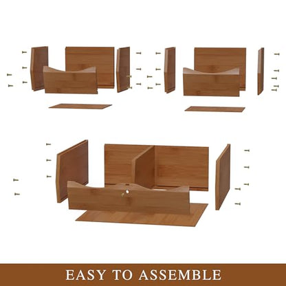 3 Set Bamboo Pantry Organizers and Storage, Open Front Vegetable Fruit Seasonings Stackable Storage Bins, Compact Stacking Storage Bins for Pantry, Bedroom, Office, Kitchen Counter Organizer (Walnut)