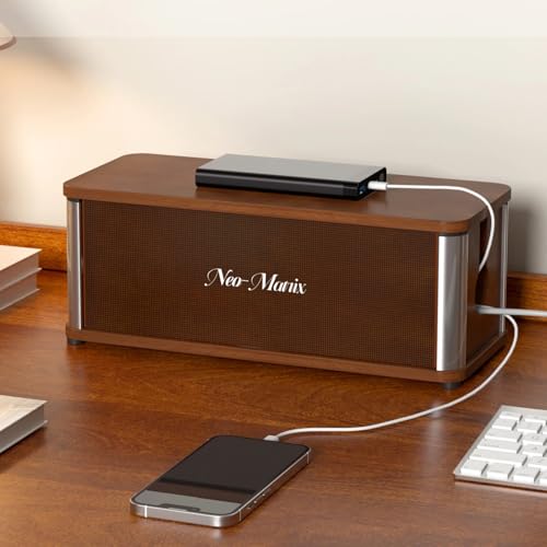 Delamu Wooden Cable Management Box, Retro-Inspired Cord Organizer Box for Home Office, Large Cord Hider Box Hides Cords and Power Strips, Floor Cord Covers, 14.3" x 6.0" x 5.5", Dark Brown - color: Dark Brown