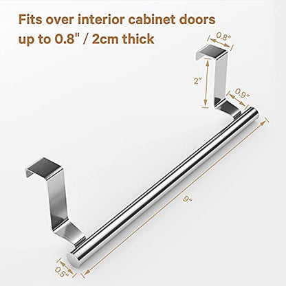 Stainless Steel Over Door Towel Rack Bar Holders for Universal Fit on Over Cabinet Cupboard Doors 2 Pack (Sliver) - color: Sliver