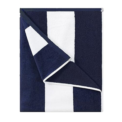 HENBAY Cotton Oversized Beach Towel - Large 70 x 35 Inch Pool Towel, Navy Blue Striped Quick Dry Swimming Cabana Towel - color: Navy Blue
